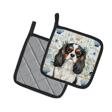 Load image into Gallery viewer, Tricolor Cavalier Spaniel Coastal Sea Glass Pair of Pot Holders