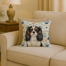 Load image into Gallery viewer, Tricolor Cavalier Spaniel Coastal Sea Glass Throw Pillow
