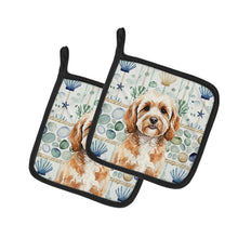 Load image into Gallery viewer, Cavapoo Coastal Sea Glass Pair of Pot Holders