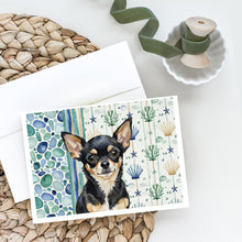 Load image into Gallery viewer, Black and Tan Chihuahua Coastal Sea Glass Greeting Cards Pack of 8
