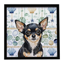 Load image into Gallery viewer, Black and Tan Chihuahua Coastal Sea Glass Framed Metal Print