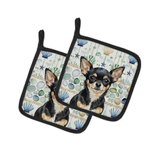 Load image into Gallery viewer, Black and Tan Chihuahua Coastal Sea Glass Pair of Pot Holders