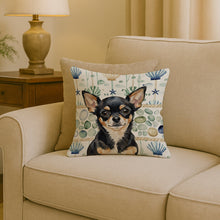Load image into Gallery viewer, Black and Tan Chihuahua Coastal Sea Glass Throw Pillow