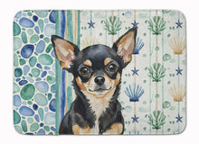 Load image into Gallery viewer, Black and Tan Chihuahua Coastal Sea Glass Memory Foam Kitchen Mat