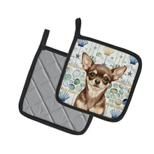 Load image into Gallery viewer, Chocolate Chihuahua Coastal Sea Glass Pair of Pot Holders
