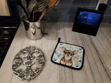 Load image into Gallery viewer, Chocolate Chihuahua Coastal Sea Glass Pair of Pot Holders