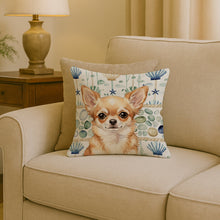 Load image into Gallery viewer, Fawn Chihuahua Coastal Sea Glass Throw Pillow