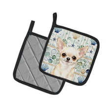 Load image into Gallery viewer, Cream Chihuahua Coastal Sea Glass Pair of Pot Holders