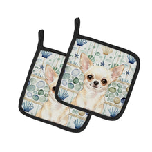 Load image into Gallery viewer, Cream Chihuahua Coastal Sea Glass Pair of Pot Holders
