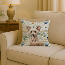 Load image into Gallery viewer, Hairless Chinese Crested Coastal Sea Glass Throw Pillow