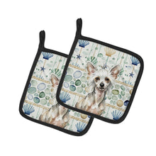 Load image into Gallery viewer, Hairless Mottled Pattern Chinese Crested Coastal Sea Glass Pair of Pot Holders