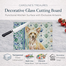 Load image into Gallery viewer, Hairless Palomino Chinese Crested Coastal Sea Glass Glass Cutting Board