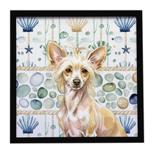 Load image into Gallery viewer, Hairless Palomino Chinese Crested Coastal Sea Glass Framed Metal Print