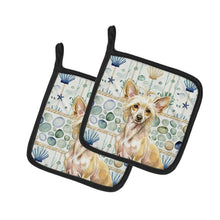 Load image into Gallery viewer, Hairless Palomino Chinese Crested Coastal Sea Glass Pair of Pot Holders