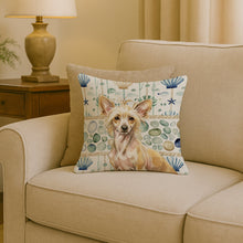 Load image into Gallery viewer, Hairless Palomino Chinese Crested Coastal Sea Glass Throw Pillow