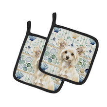 Load image into Gallery viewer, Powderpuff Chinese Crested Coastal Sea Glass Pair of Pot Holders