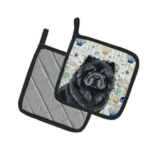 Load image into Gallery viewer, Black Chow Chow Coastal Sea Glass Pair of Pot Holders