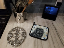 Load image into Gallery viewer, Black Chow Chow Coastal Sea Glass Pair of Pot Holders