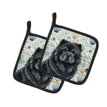Load image into Gallery viewer, Black Chow Chow Coastal Sea Glass Pair of Pot Holders