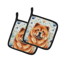 Load image into Gallery viewer, Red Chow Chow Coastal Sea Glass Pair of Pot Holders