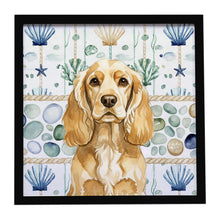Load image into Gallery viewer, Buff Cocker Spaniel Coastal Sea Glass Framed Metal Print