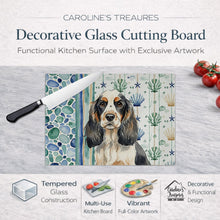 Load image into Gallery viewer, Parti Cocker Spaniel Coastal Sea Glass Glass Cutting Board