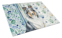 Load image into Gallery viewer, Blue Merle Collie Coastal Sea Glass Glass Cutting Board