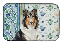 Load image into Gallery viewer, Tricolor Collie Coastal Sea Glass Dish Drying Mat