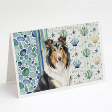 Load image into Gallery viewer, Tricolor Collie Coastal Sea Glass Greeting Cards Pack of 8