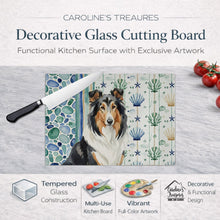 Load image into Gallery viewer, Tricolor Collie Coastal Sea Glass Glass Cutting Board