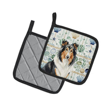 Load image into Gallery viewer, Tricolor Collie Coastal Sea Glass Pair of Pot Holders