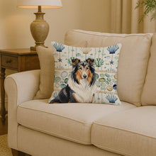 Load image into Gallery viewer, Tricolor Collie Coastal Sea Glass Throw Pillow