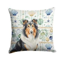 Load image into Gallery viewer, Tricolor Collie Coastal Sea Glass Throw Pillow