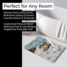 Load image into Gallery viewer, Tricolor Collie Coastal Sea Glass Memory Foam Kitchen Mat