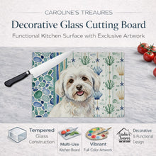 Load image into Gallery viewer, Coton de Tulear Coastal Sea Glass Glass Cutting Board