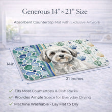 Load image into Gallery viewer, White with Gray Coton de Tulear Coastal Sea Glass Dish Drying Mat