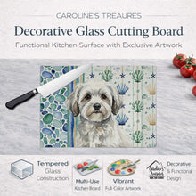 Load image into Gallery viewer, White with Gray Coton de Tulear Coastal Sea Glass Glass Cutting Board