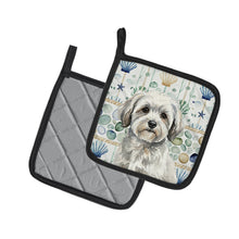 Load image into Gallery viewer, White with Gray Coton de Tulear Coastal Sea Glass Pair of Pot Holders