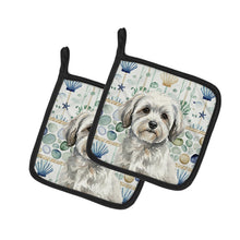 Load image into Gallery viewer, White with Gray Coton de Tulear Coastal Sea Glass Pair of Pot Holders