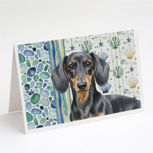 Load image into Gallery viewer, Black and Tan Dachshund Coastal Sea Glass Greeting Cards Pack of 8