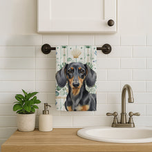 Load image into Gallery viewer, Black and Tan Dachshund Coastal Sea Glass Kitchen Towel