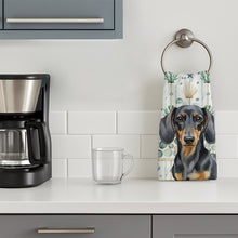 Load image into Gallery viewer, Black and Tan Dachshund Coastal Sea Glass Kitchen Towel