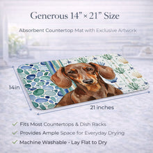 Load image into Gallery viewer, Chocolate and Tan Dachshund Coastal Sea Glass Dish Drying Mat