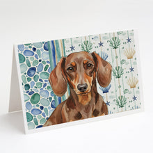 Load image into Gallery viewer, Chocolate and Tan Dachshund Coastal Sea Glass Greeting Cards Pack of 8