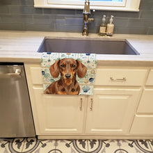 Load image into Gallery viewer, Chocolate and Tan Dachshund Coastal Sea Glass Kitchen Towel