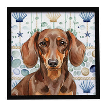 Load image into Gallery viewer, Chocolate and Tan Dachshund Coastal Sea Glass Framed Metal Print