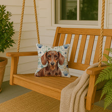 Load image into Gallery viewer, Chocolate and Tan Dachshund Coastal Sea Glass Throw Pillow