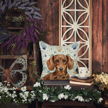 Load image into Gallery viewer, Chocolate and Tan Dachshund Coastal Sea Glass Throw Pillow