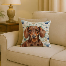 Load image into Gallery viewer, Chocolate and Tan Dachshund Coastal Sea Glass Throw Pillow