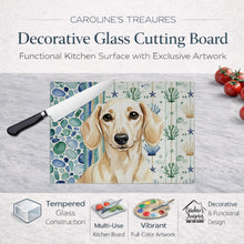 Load image into Gallery viewer, Cream Dachshund Coastal Sea Glass Glass Cutting Board